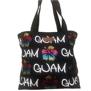 Robin Ruth Guam Souvenir‎ Tote Bag Black Hibiscus Tropical Travel